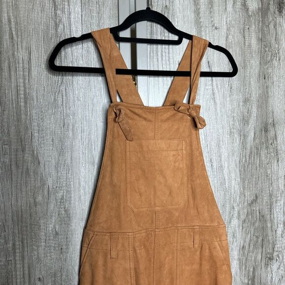 Free People Suede Dress Midi Jumper Leather Cognac Color Boho Sz 4 - Picture 8 of 10